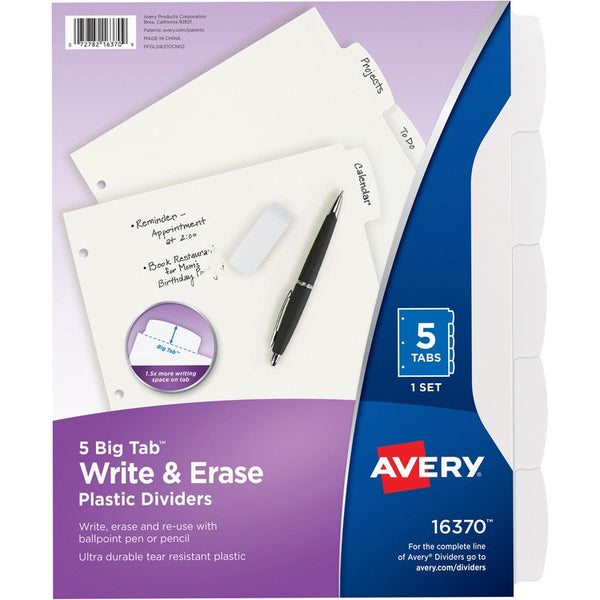 Avery&reg; Write-On Divider, 5/Tab, 3-Hole Punch, 8.5" x 11", White (AVE16370) Set of 5