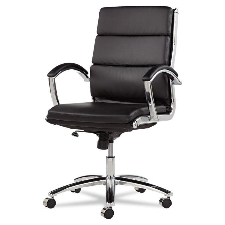 Alera® Alera Neratoli Mid-Back Slim Profile Chair, Faux Leather, Supports Up to 275 lb, Black Seat/Back, Chrome Base (ALENR4219) Each