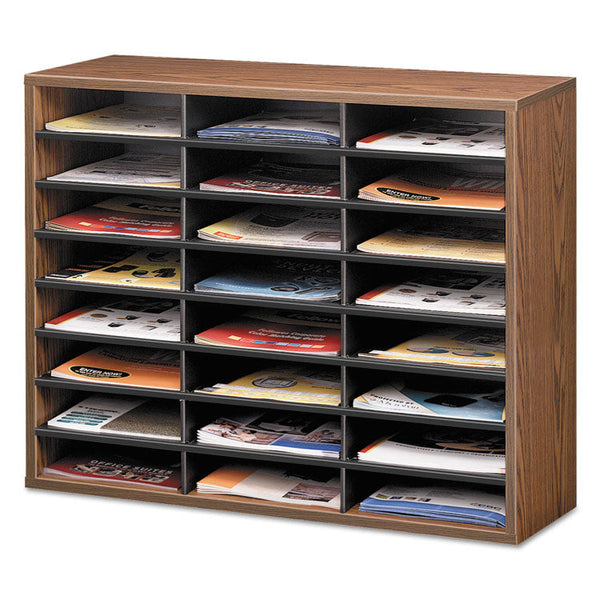 Fellowes® Literature Organizer, 24 Letter Compartments, 29 x 11.88 x 23.44, Medium Oak (FEL25043) Each