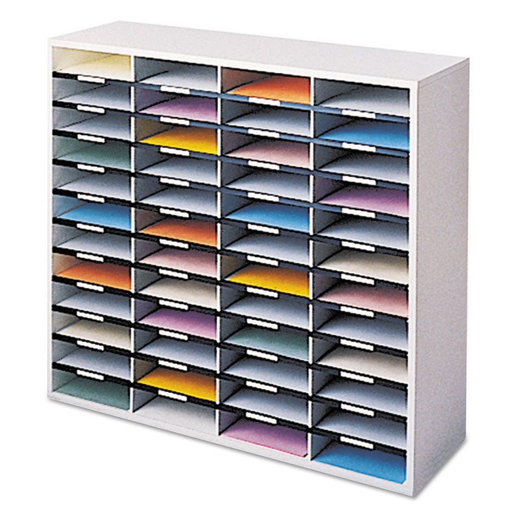 Fellowes® Literature Organizer, 48 Letter Compartments, 38.25 x 11.88 x 34.69, Dove Gray (FEL25081) Each