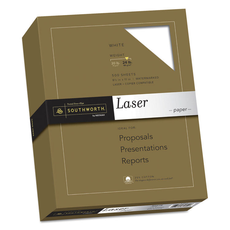 Southworth® 25% Cotton Laser Paper, 95 Bright, 24 lb Bond Weight, 8.5 x 11, White, 500/Ream (SOU3172410) 1 Ream