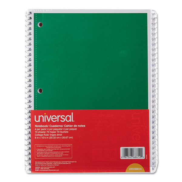 Universal® Wirebound Notebook, 1-Subject, Medium/College Rule, Assorted Cover Colors, (70) 10.5 x 8 Sheets, 4/Pack (UNV66614) Pack of 4