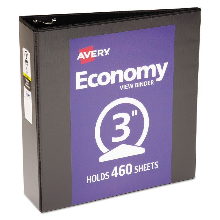 Avery® Economy View Binder with Round Rings , 3 Rings, 3" Capacity, 11 x 8.5, Black, (5740) (AVE05740) Each