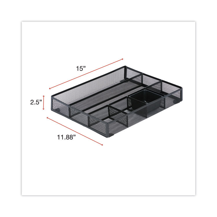 Universal® Metal Mesh Drawer Organizer, Six Compartments, 15 x 11.88 x 2.5, Black (UNV20021) Each