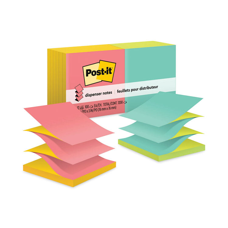 Post-it® Dispenser Notes Original Pop-up Refill, Poptimistic Collection Alternating-Color Value Pack, 3" x 3", 100 Sheets/Pad, 12 Pads/Pack (MMMR330NALT) Pack of 12