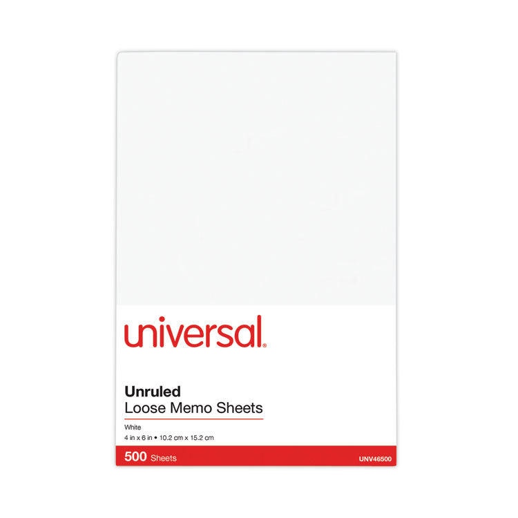 Universal® Loose White Memo Sheets, 4 x 6, Unruled, Plain White, 500/Pack (UNV46500) Pack of 500