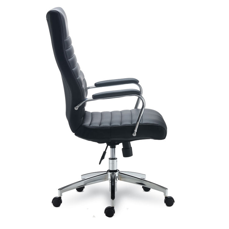 Alera® Alera Eddleston Leather Manager Chair, Supports Up to 275 lb, Black Seat/Back, Chrome Base (ALEED41B19) Each