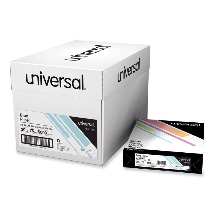 Universal® Deluxe Colored Paper, 20 lb Bond Weight, 8.5 x 11, Blue, 500/Ream (UNV11202) 1 Ream