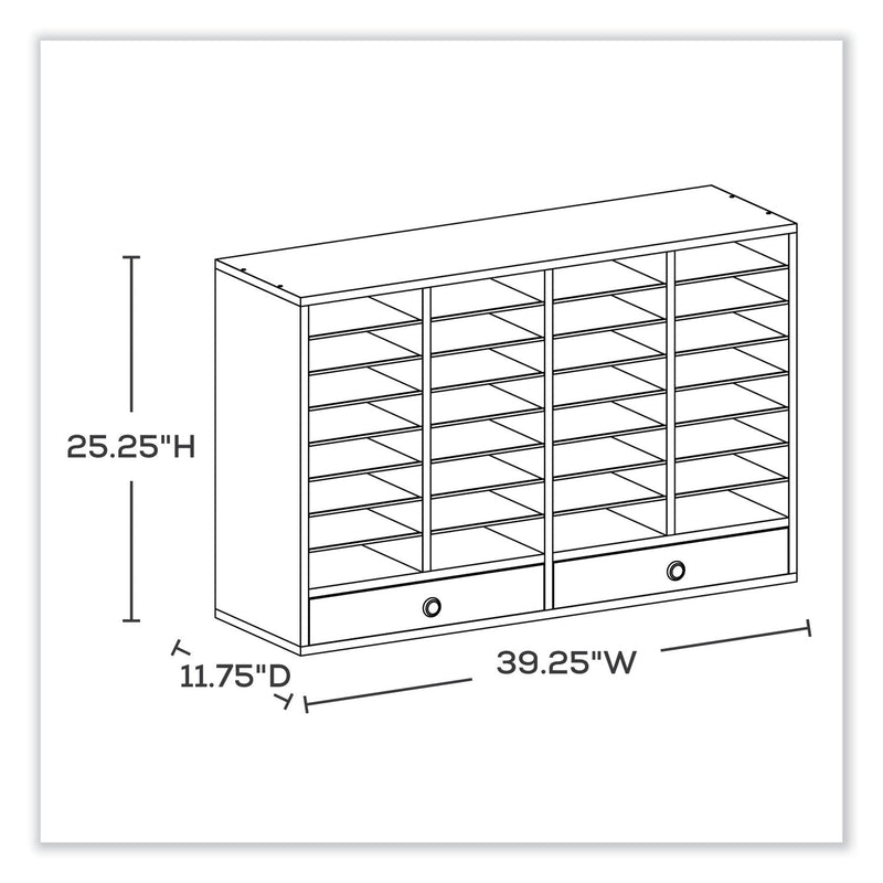 Safco® Wood Adjustable Literature Organizer, 32 Compartments, 39.25 x 11.75 x 25.25, Medium Oak (SAF9494MO) Each