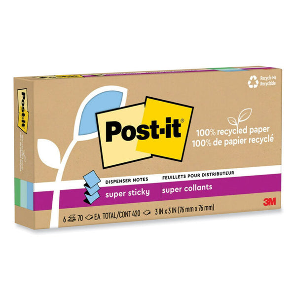 Post-it® Notes Super Sticky 100% Recycled Paper Super Sticky Notes, 3" x 3", Oasis, 70 Sheets/Pad, 6 Pads/Pack (MMMR330R6SST) Pack of 12