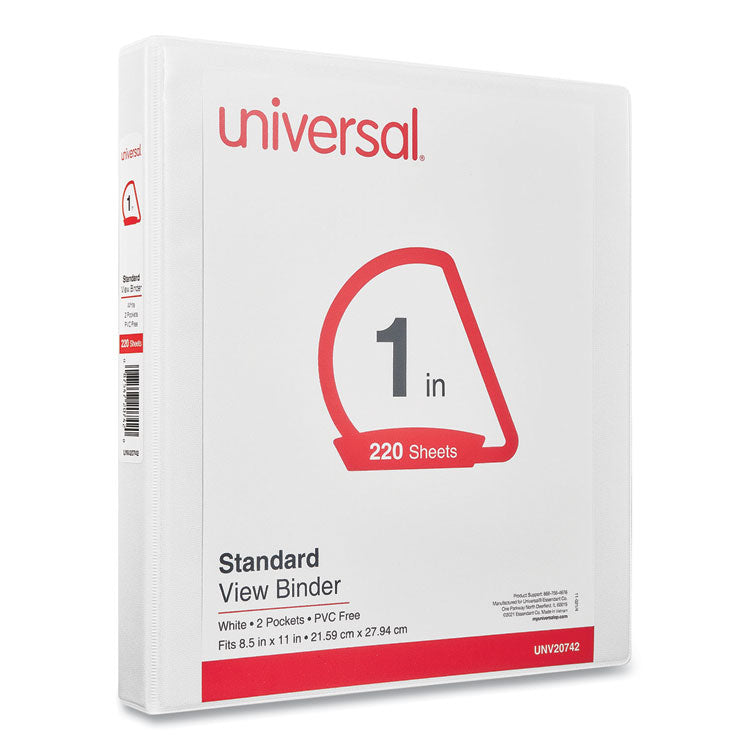 Universal® Slant D-Ring View Binder, 3 Rings, 1" Capacity, 11 x 8.5, White (UNV20742) Each