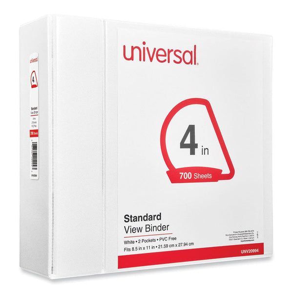 Universal® Slant D-Ring View Binder, 3 Rings, 4" Capacity, 11 x 8.5, White (UNV20994) Each