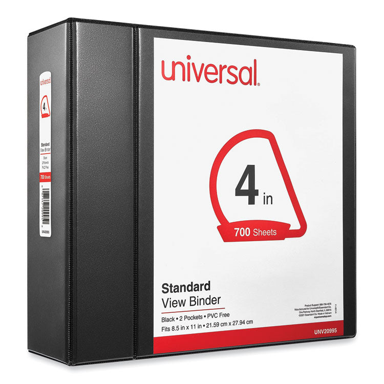 Universal® Slant D-Ring View Binder, 3 Rings, 4" Capacity, 11 x 8.5, Black (UNV20995) Each