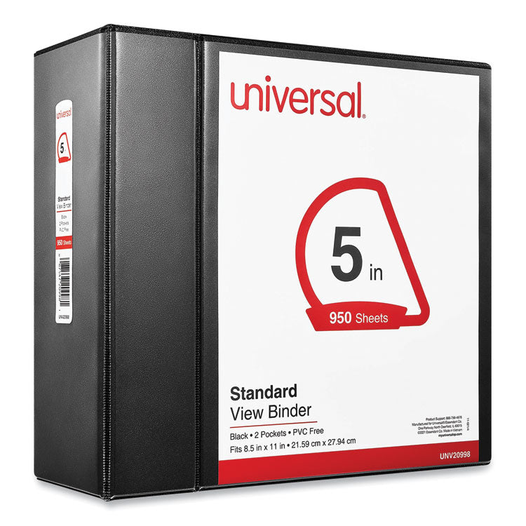 Universal® Slant D-Ring View Binder, 3 Rings, 5" Capacity, 11 x 8.5, Black (UNV20998) Each